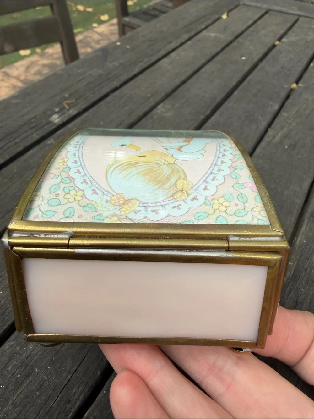 Vintage 1992 Precious Moments Brass Stained Glass Box Style